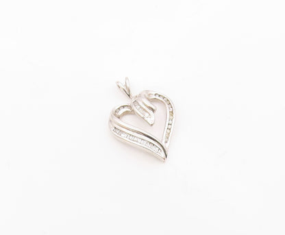 925 Sterling Silver  Vintage Genuine Diamonds Open Love Heart Pendant  PT17620