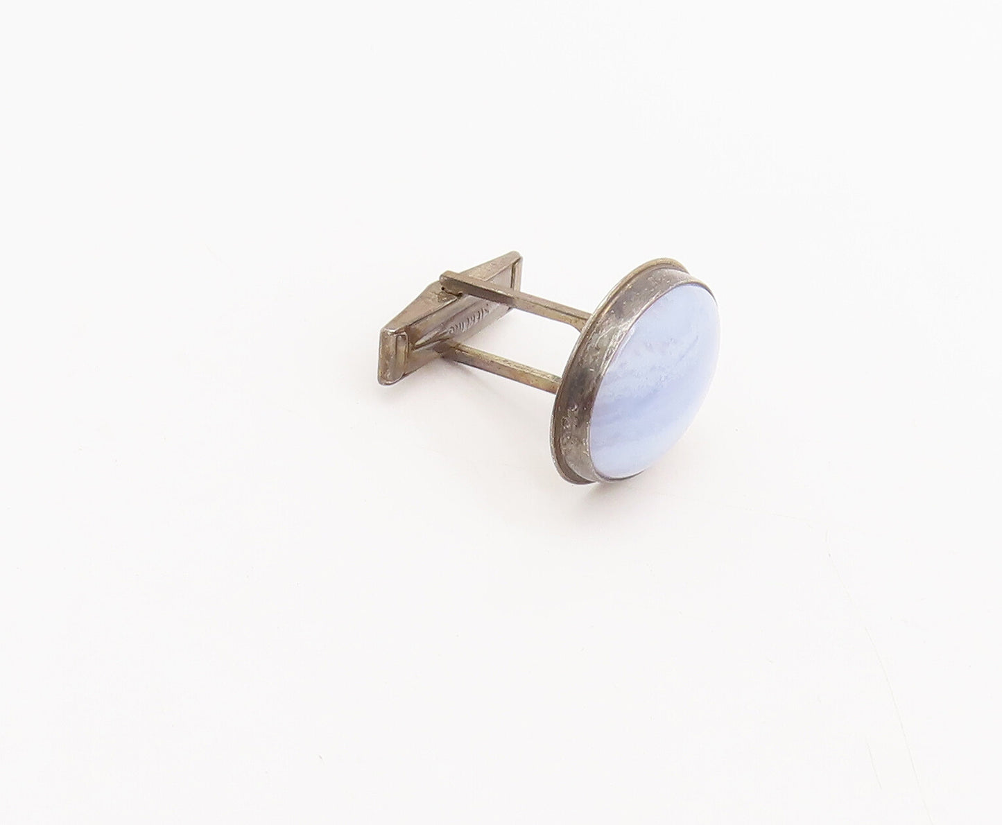 925 Sterling Silver  Vintage Minimalist Oval Blue Lace Agate Cufflinks  TR3553