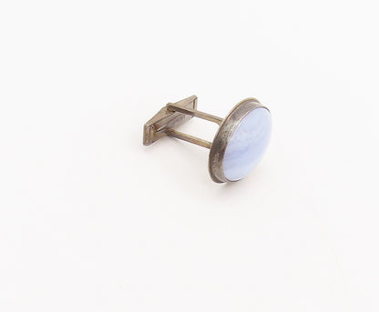 925 Sterling Silver  Vintage Minimalist Oval Blue Lace Agate Cufflinks  TR3553