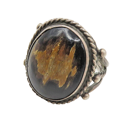 925 Sterling Silver Vintage Brown Jasper Cocktail Ring Sz 6 RG17269