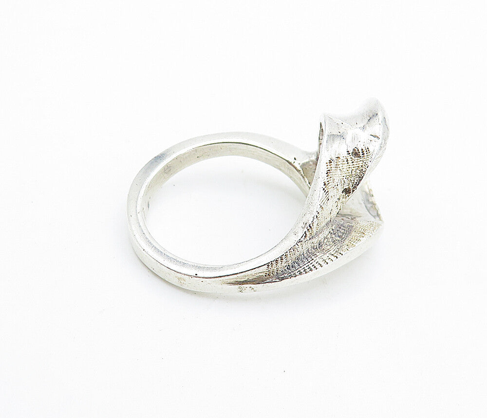 925 Sterling Silver  Vintage Shiny Textured Loop Swirl Band Ring Sz 7.5 RG7479
