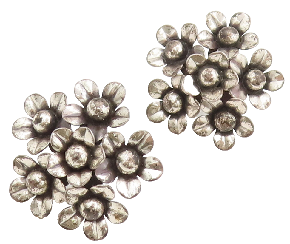 BEAU 925 Sterling Silver Vintage Antique 3D Floral Bouquet Earrings  EG12701