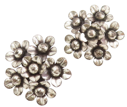 BEAU 925 Sterling Silver Vintage Antique 3D Floral Bouquet Earrings  EG12701