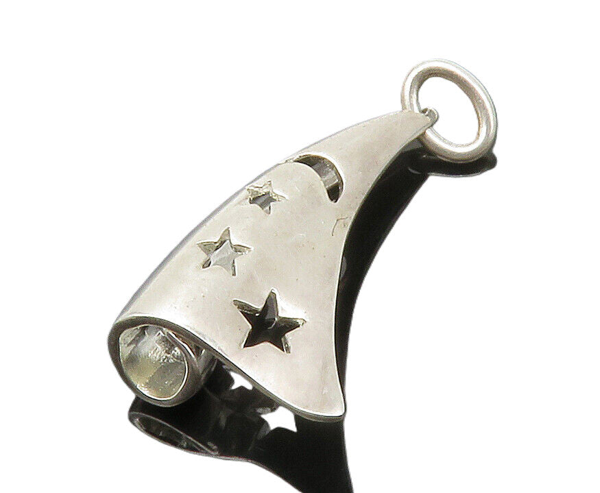 925 Sterling Silver  Shiny Petite Moon & Stars Cutout Drop Pendant  PT10413