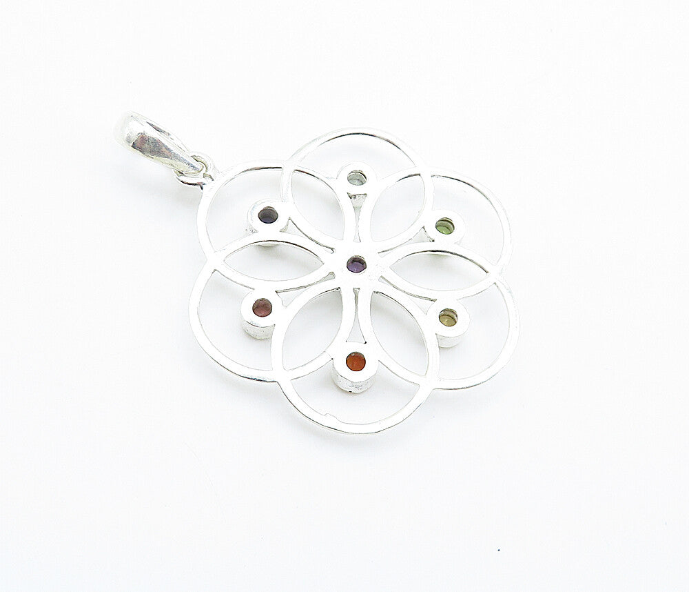 925 Silver  Topaz Peridot Amethyst Citrine & Tanzanite Floral Pendant  PT6021