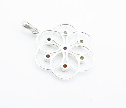925 Silver  Topaz Peridot Amethyst Citrine & Tanzanite Floral Pendant  PT6021