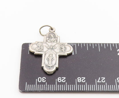 925 Sterling Silver Vintage Pendant Catholic Four Way Holy Cross Medal  PT26640