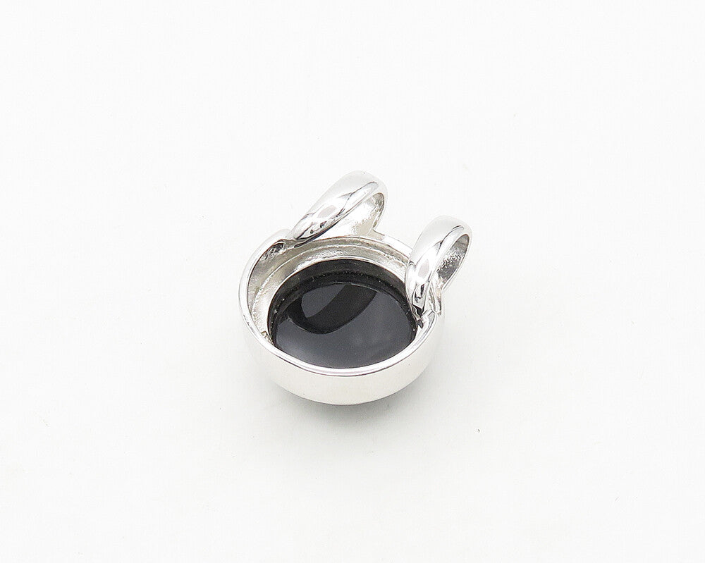 925 Sterling Silver  Cabochon Cut Black Onyx Shiny Slide Pendant  PT14368