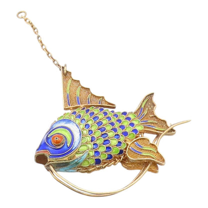 925 Sterling Silver  Vintage Enamel Coated Fish Pendant (MOVES)   PT17590