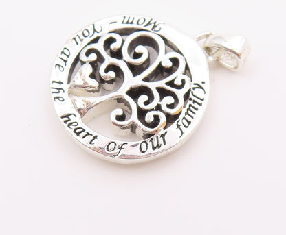 925 Sterling Silver  Vintage Shiny Mom Heart Of Family Tree Pendant  PT19153