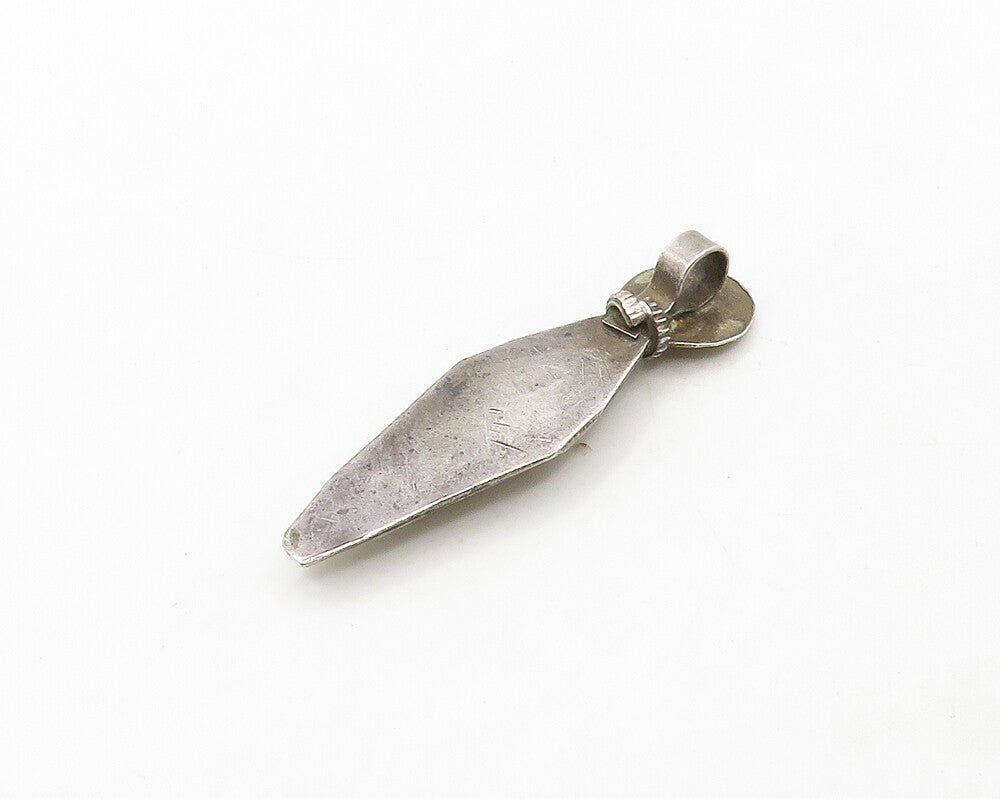 925 Sterling Silver  Vintage Dark Tone Etched Pointed Drop Pendant  PT15488