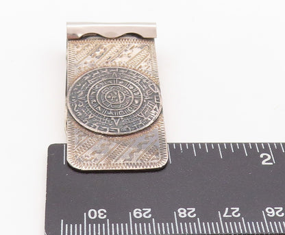 925 Sterling Silver Vintage Money Clip MEXICO Dark Tone Aztec Moon Carved TR3823