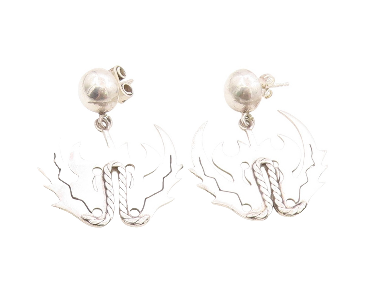 925 Sterling Silver Vintage Earrings Mythical Wings Cut Out Design Studs EG13691