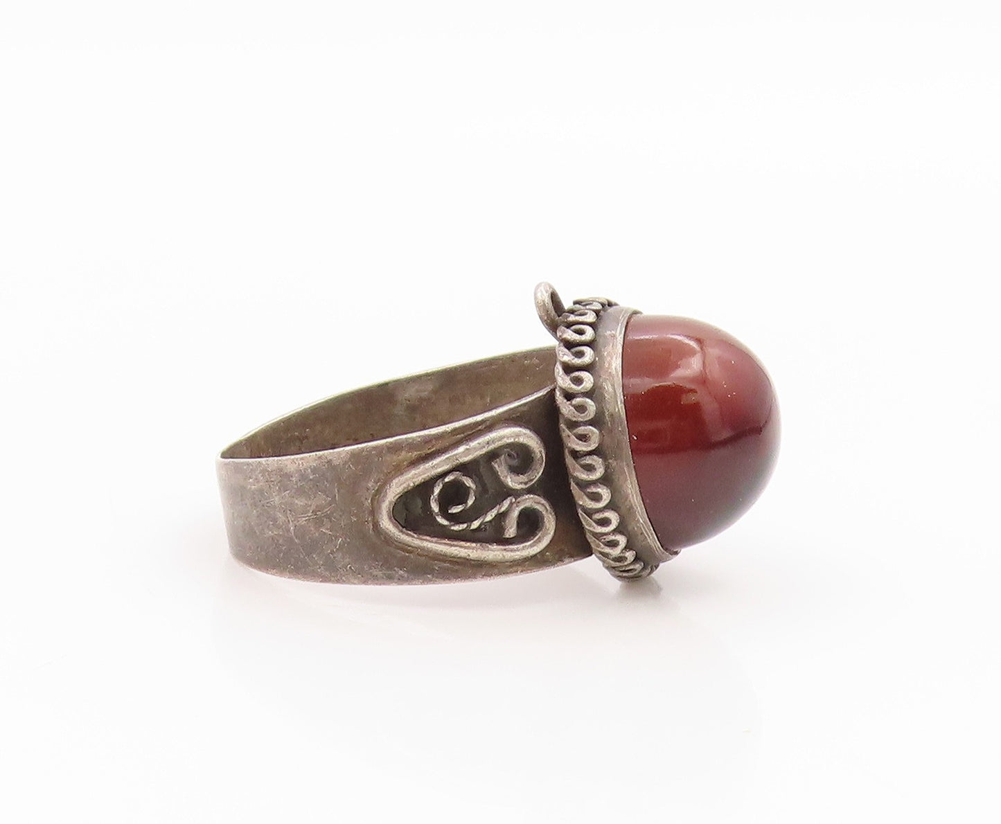 925 Sterling Silver Vintage Ring Classic Carnelian Statement Band  Sz 9  RG35780