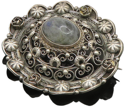 925 Silver   Vintage Cabochon Cut Labradorite Floral Dome Brooch Pin  BP9172