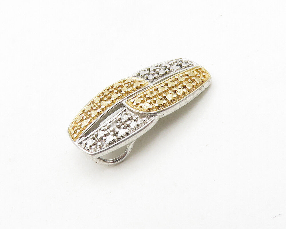 925 Sterling Silver  Vintage Shiny Genuine Diamond Two Tone Pendant  PT15143