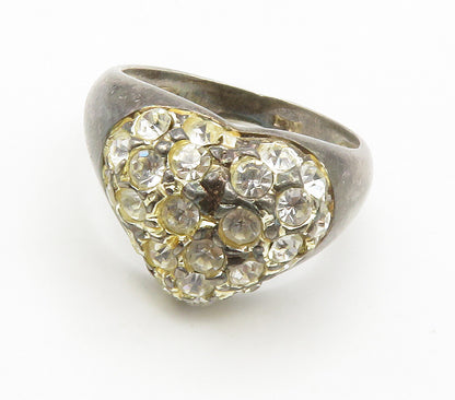 925 Sterling Silver  Vintage Cubic Zirconia Heart Cocktail Ring Sz 7  RG15110