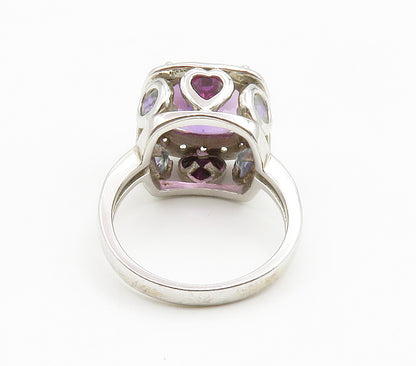 925 Sterling Silver  Prong Set Amethyst & Topaz Cocktail Ring Sz 7  RG14906