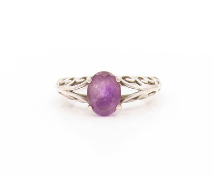 925 Sterling Silver Vintage Ring Amethyst Swirls Cutout Band  Sz 5  RG32977