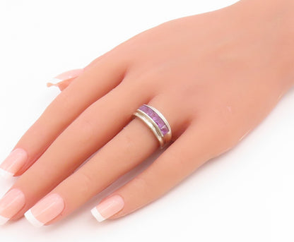 925 Sterling Silver Vintage Ring Channel Set Amethyst Band  Sz 7.5  RG36816