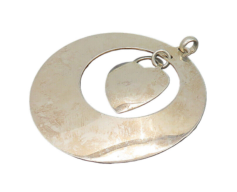 925 Sterling Silver  Vintage Dangling Love Heart Open Circle Pendant  PT16999