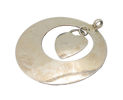 925 Sterling Silver  Vintage Dangling Love Heart Open Circle Pendant  PT16999