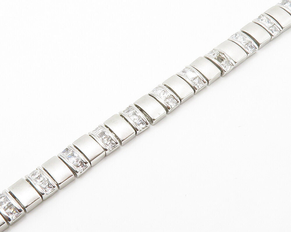 925 Sterling Silver  Sparkling Cubic Zirconia Matte Chain Necklace  NE2408