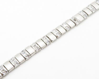 925 Sterling Silver  Sparkling Cubic Zirconia Matte Chain Necklace  NE2408