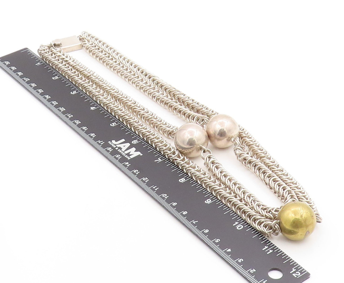 925 Sterling Silver Vintage Necklace MEXICO Triple Beaded Chain HEAVY  NE4649