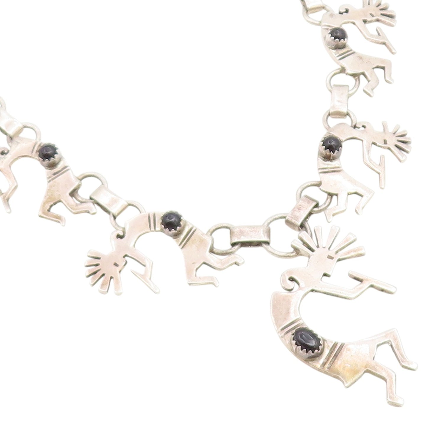 925 Sterling Silver Vintage Necklace SOUTHWESTERN Onyx Flute Player Link  NE4913