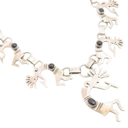 925 Sterling Silver Vintage Necklace SOUTHWESTERN Onyx Flute Player Link  NE4913