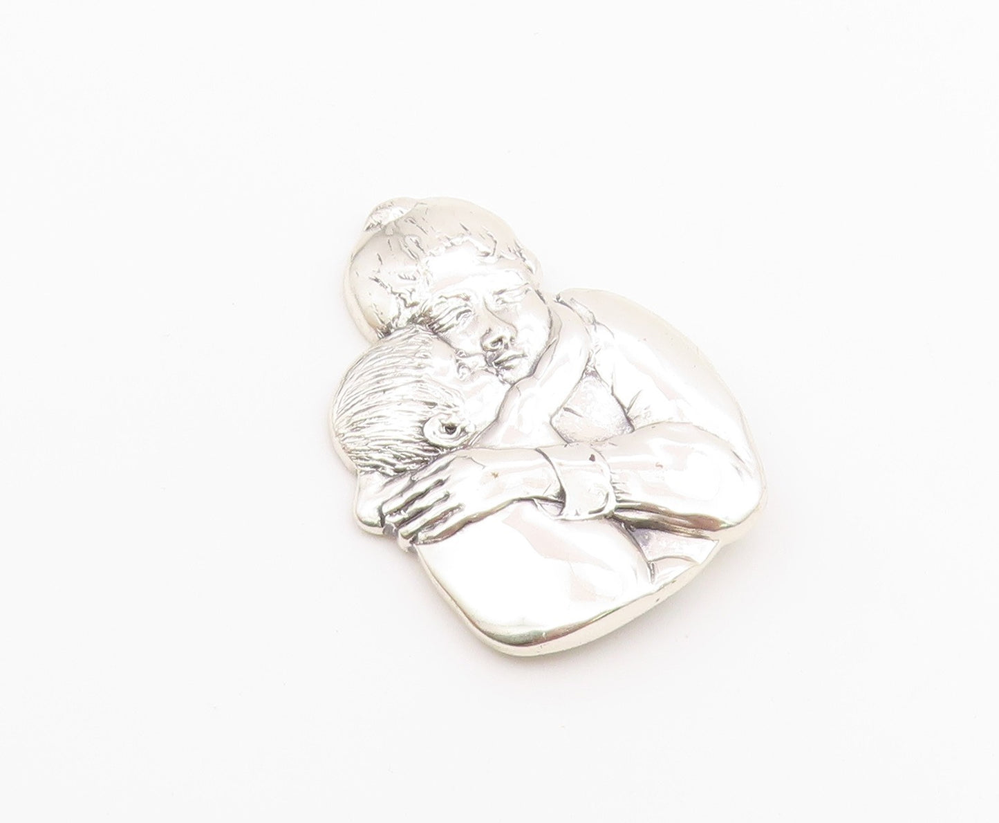 MFA 925 Sterling Silver  Vintage Shiny Mother & Child Hug Brooch Pin  BP9075