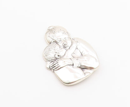 MFA 925 Sterling Silver  Vintage Shiny Mother & Child Hug Brooch Pin  BP9075