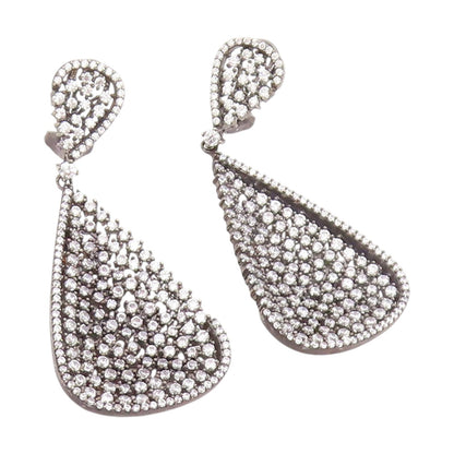 925 Sterling Silver Vintage Earrings Cluster CZ Pave Elegant Teardrop  EG14023