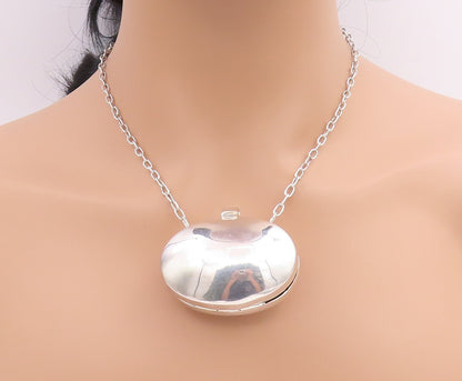 925 Sterling Silver Vintage Necklace MEXICO Oval Large Pill Box OPENS  NE4597