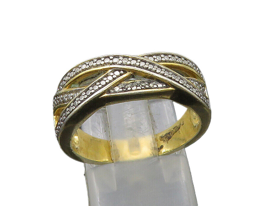 925 Sterling Silver  Vintage Topaz Accented Highway Band Ring Sz 8  RG21847