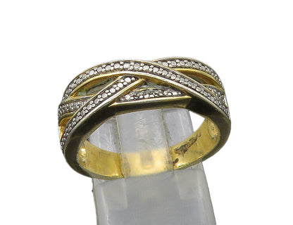 925 Sterling Silver  Vintage Topaz Accented Highway Band Ring Sz 8  RG21847
