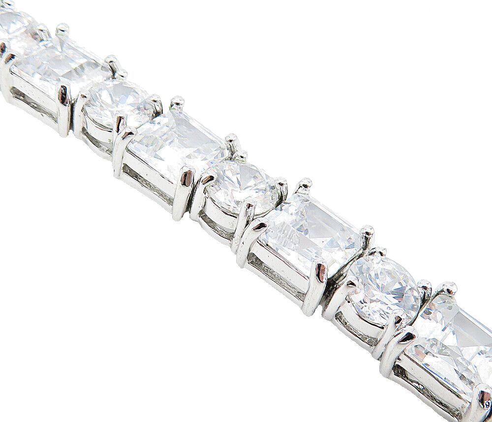 925 Sterling Silver Sparkling Prong Set Cubic Zirconia Chain Bracelet BT3234