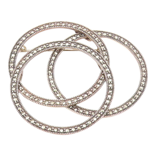 JUDITH JACK 925 Silver  Vintage Triple Marcasite Circles Brooch Pin  BP9797