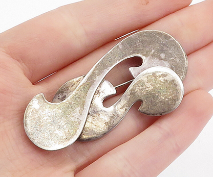 MEXICO 925 Sterling Silver  Vintage Dark Tone Swirl Design Brooch Pin  BP1330