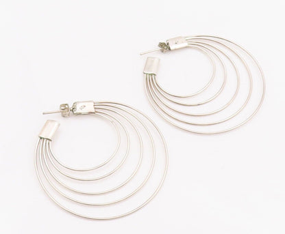 925 Sterling Silver Vintage Earrings Cutout Multi Rings Open Hoop  EG13085