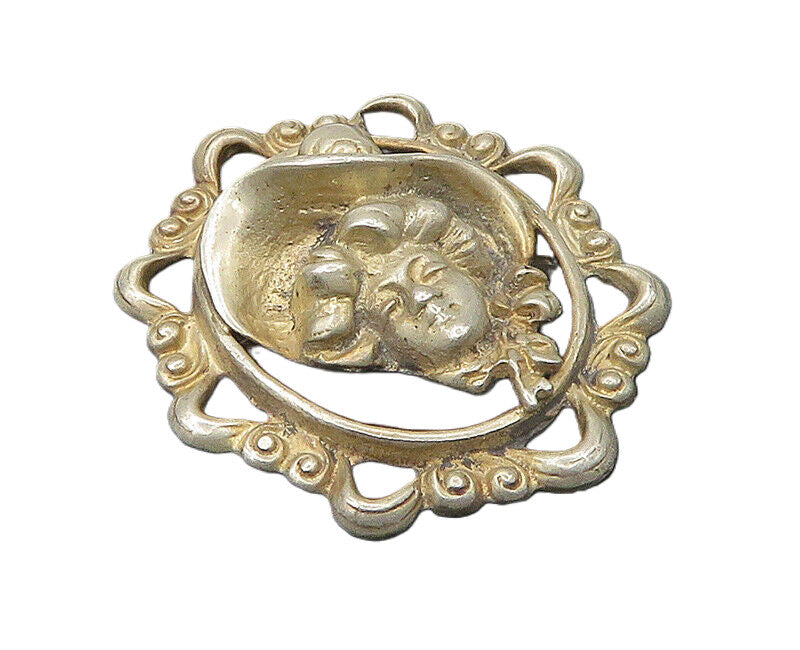 925 Sterling Silver  Vintage Antique Heavy Woman's Face Brooch Pin  BP8451