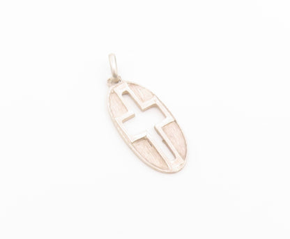 925 Sterling Silver Vintage Pendant Minimalist Cutout Religious Cross  PT26584