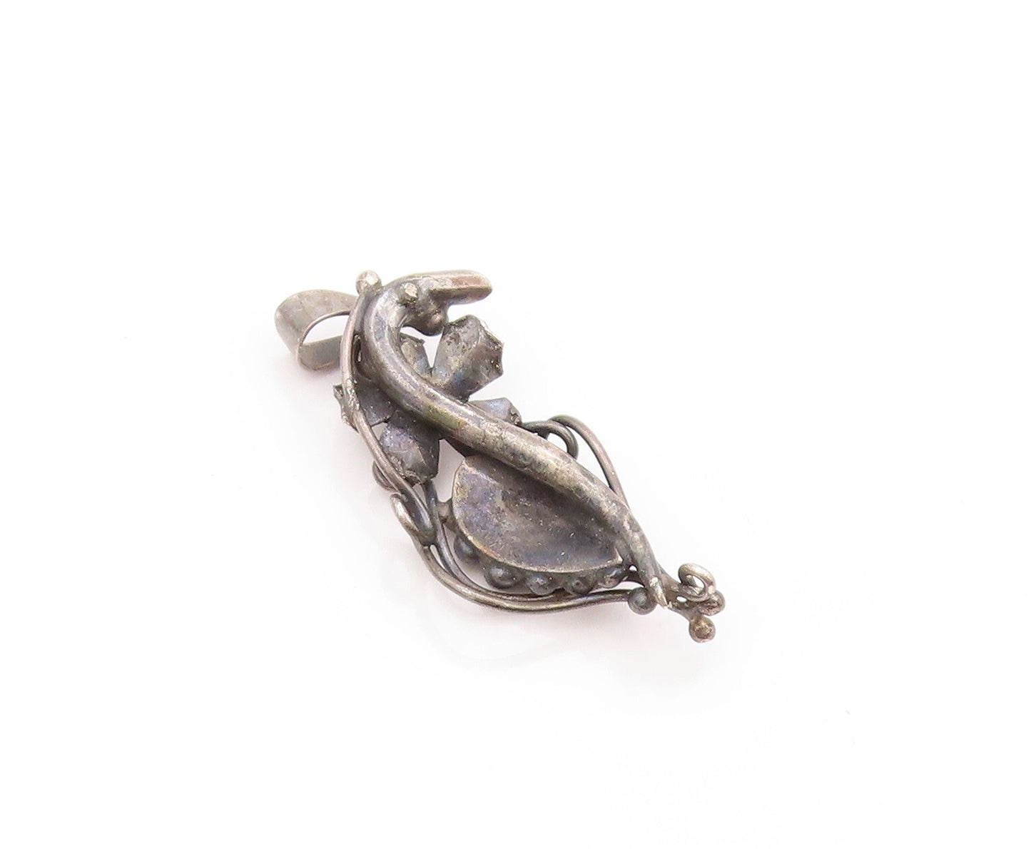 925 Sterling Silver Vintage Pendant Dark Tone Cutout Grape Vine  PT23977