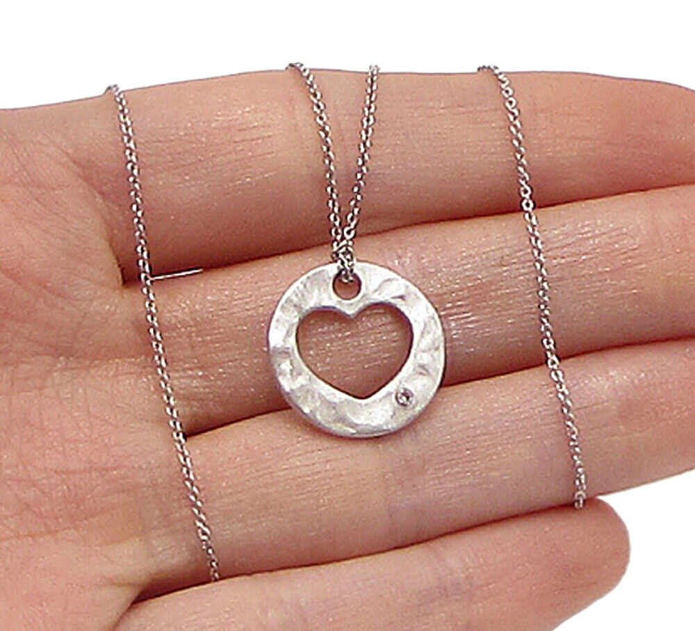 925 Sterling Silver  Genuine Diamond Love Heart Pendant & Chain  PT2444