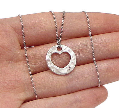 925 Sterling Silver  Genuine Diamond Love Heart Pendant & Chain  PT2444