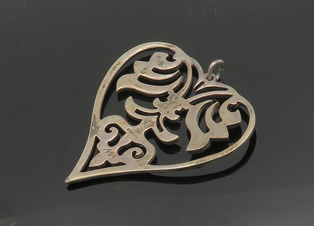 HAND & HAMMER 925 Silver  Vintage Open Design Love Heart Pendant  PT15873