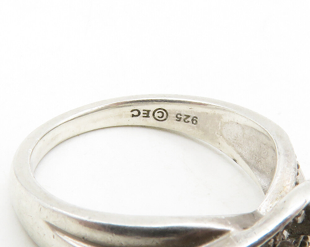 925 Silver  Vintage Genuine Diamonds Floral Bypass Band Ring Sz 7  RG13383