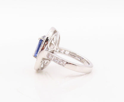 925 Sterling Silver Vintage Ring Blue & White Topaz Floral Inay  Sz 7  RG29931
