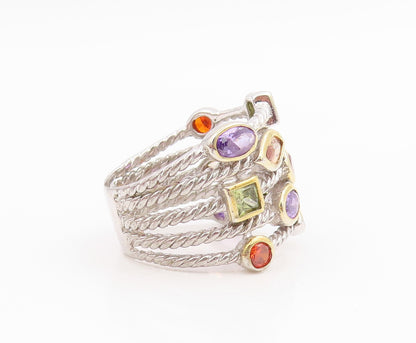 925 Sterling Silver Vintage Ring Multi Gemstone Twisted Cable  Sz 7.5  RG35667